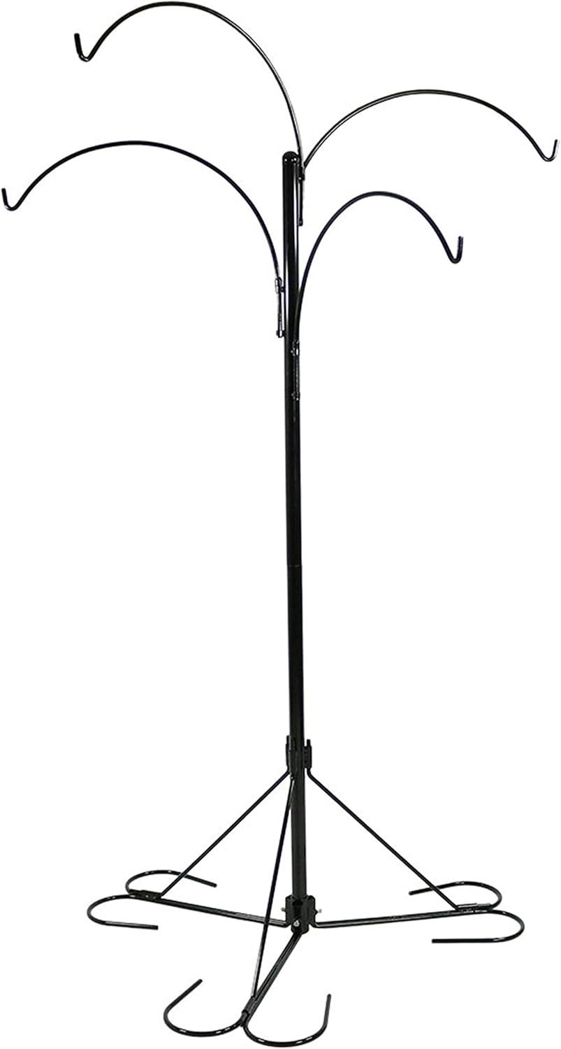 Sunnydaze 4-Arm Garden Hanging Basket Flower Plant Stand with Adjustable Arms - 84" - Black
