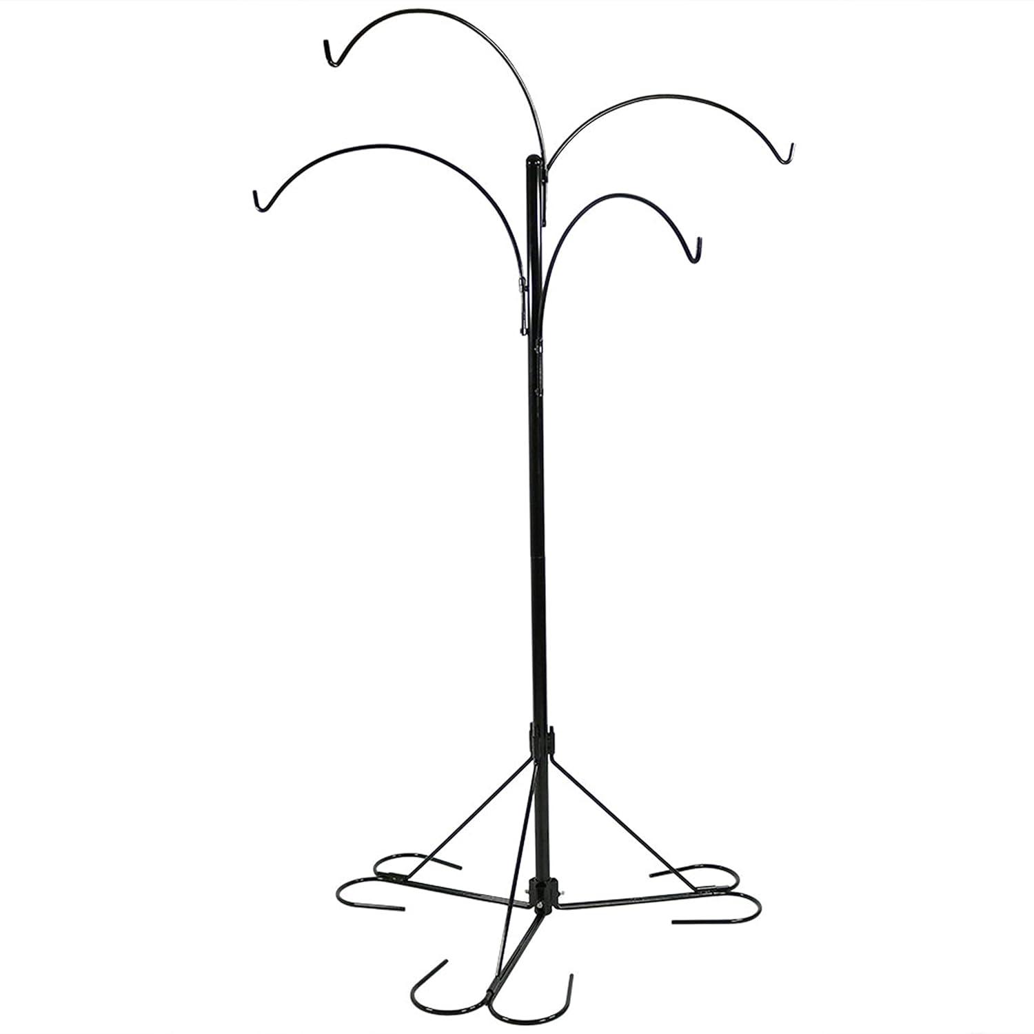 Sunnydaze 4-Arm Garden Hanging Basket Flower Plant Stand with Adjustable Arms - 84" - Black