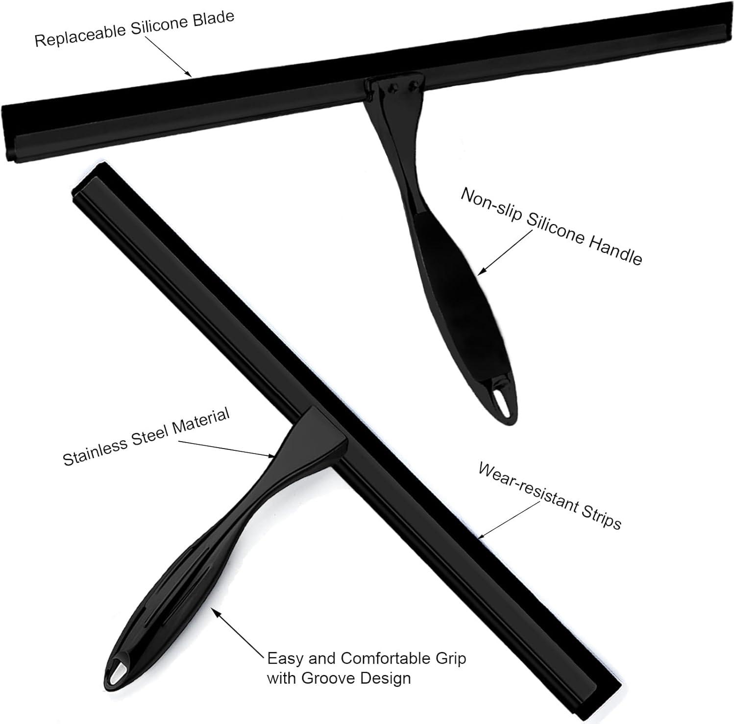 14'' Shower Squeegee, TOOVEM Squeegee for Shower Glass Door for Glass Doors, Windows, Bathroom, Car Windshield, Black