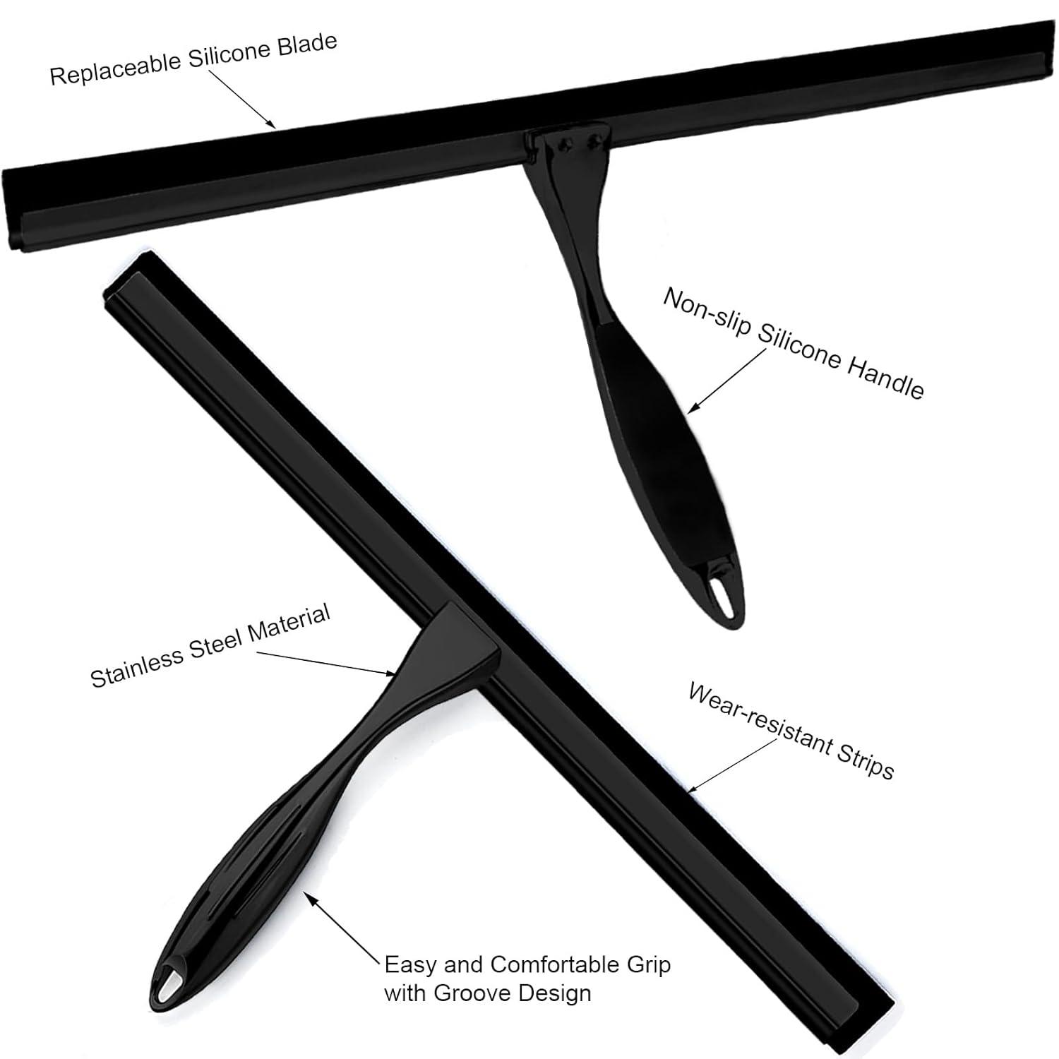 14'' Shower Squeegee, TOOVEM Squeegee for Shower Glass Door for Glass Doors, Windows, Bathroom, Car Windshield, Black