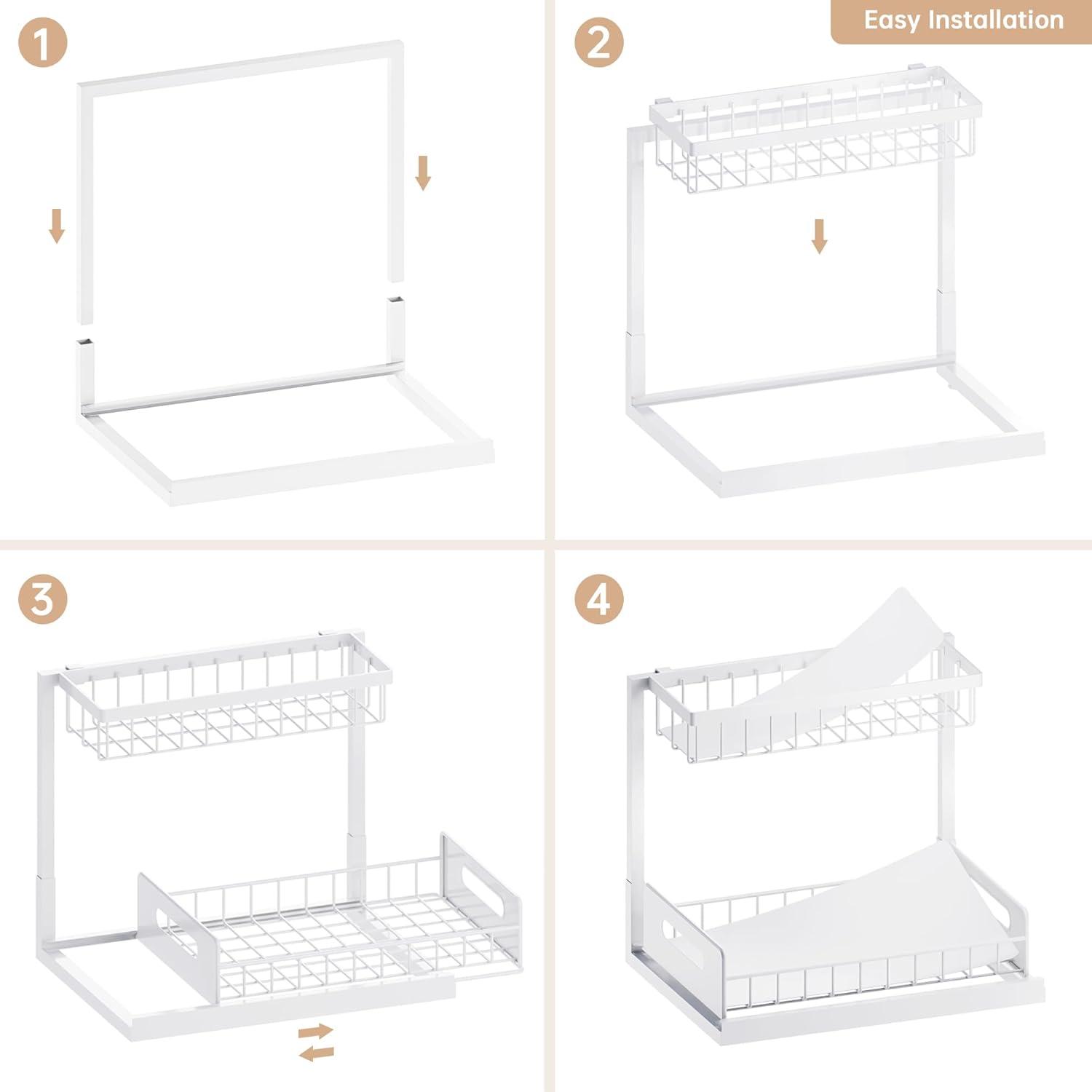 Delamu 2 Pack Under Sink Organizer and Storage, 2 Tier Pull Out Cabinet Organizer, Slide Out Under Sink Storage Shelf for Kitchen Bathroom, White