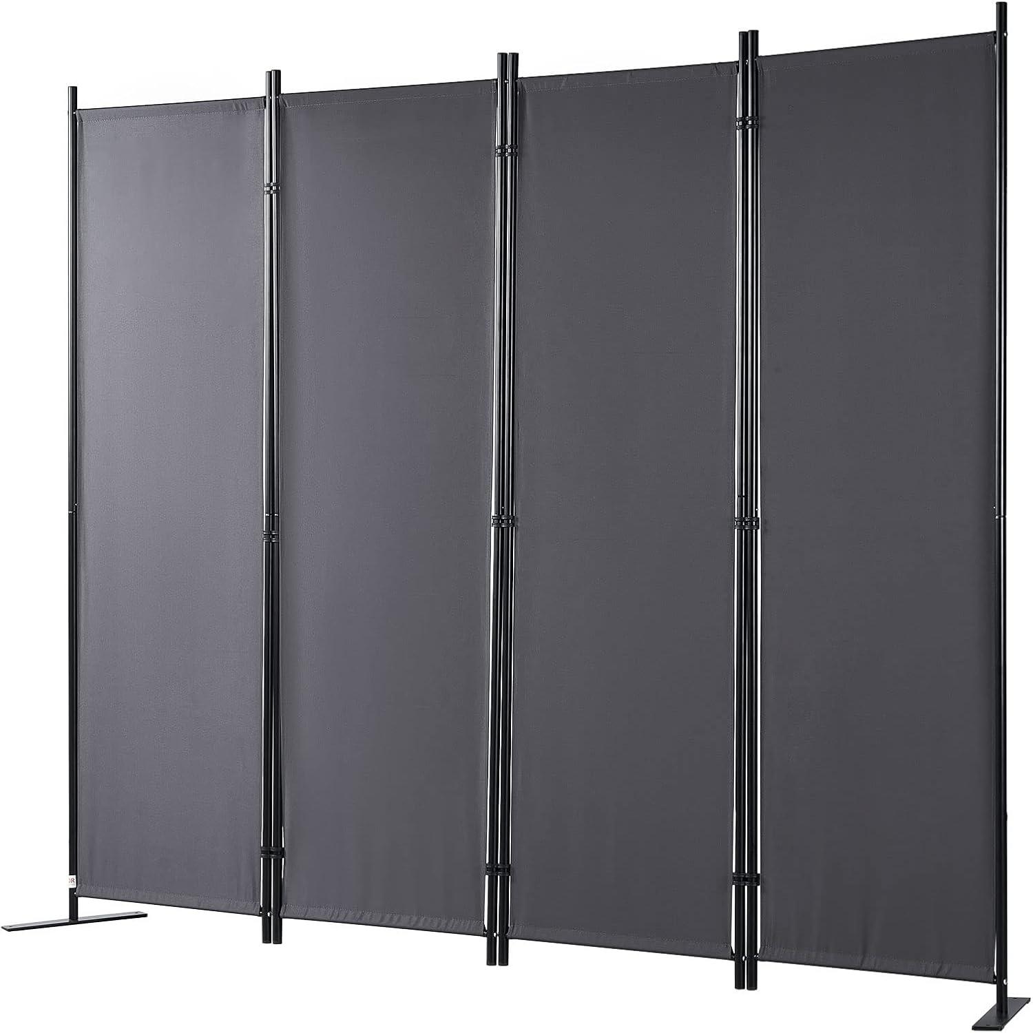 Gray 4-Panel Folding Room Divider with Metal Frame