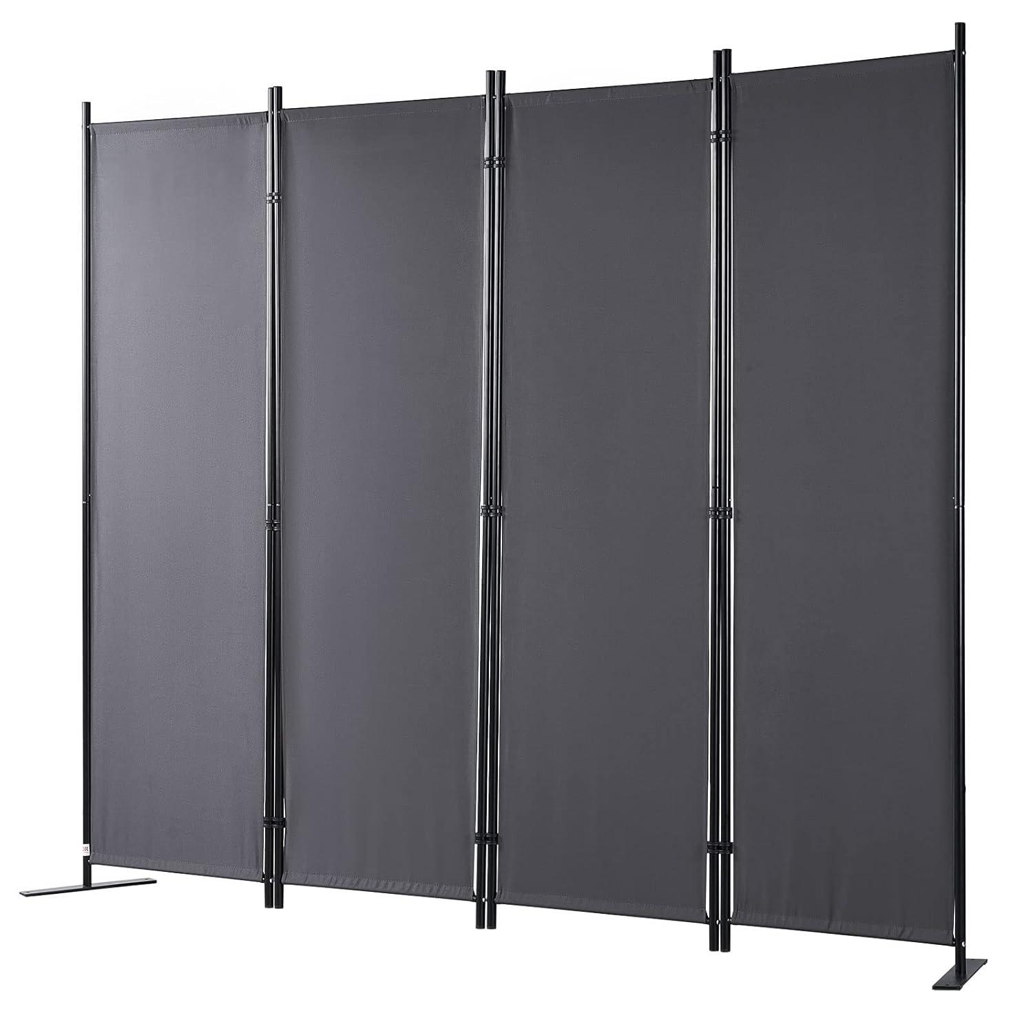 VEVOR Room Divider, 5.6 ft Room Dividers and Folding Privacy Screens (4-Panel), Fabric Partition Room Dividers for Office, Bedroom, Dining Room, Study, Freestanding, Dark Grey