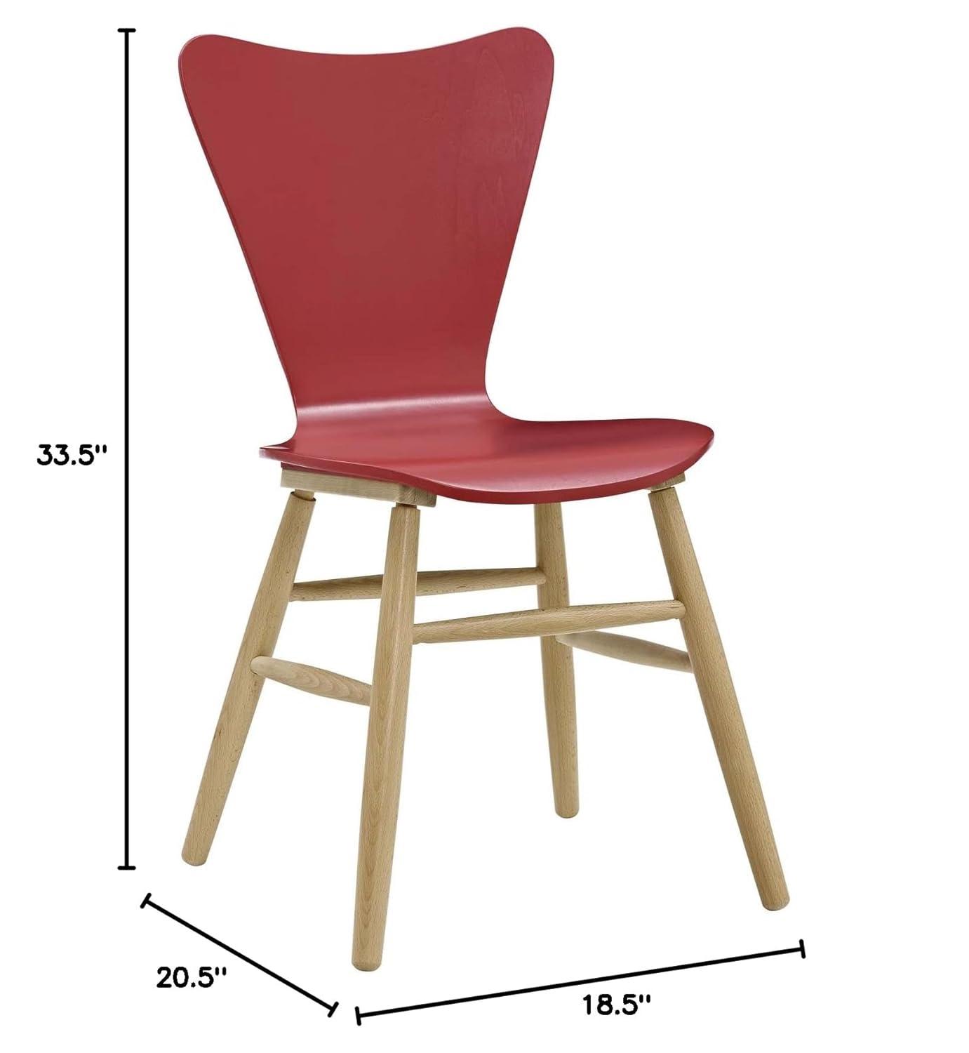 Modway Cascade Wood Dining Chair Red – Mid-Century Modern Dining Side Chair with Curved Back and Natural Wood Legs