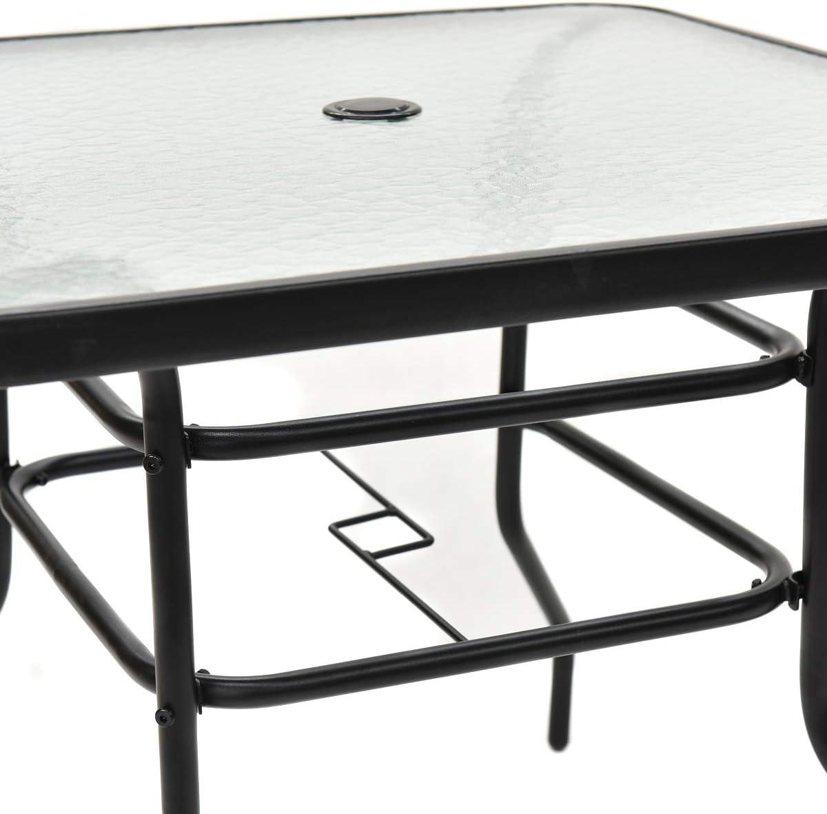 Lark Manor™ Aliyahna 32'' Patio Square Table Tempered Glass Steel Frame Outdoor Pool Yard Garden