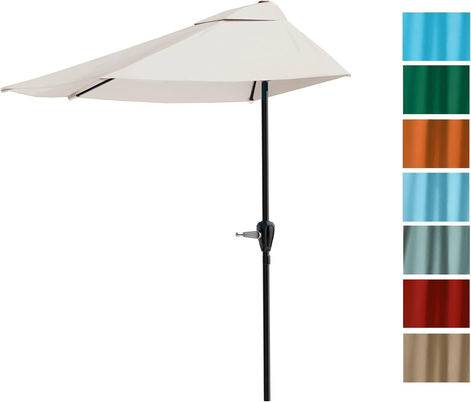 Pure Garden 9ft Half Umbrella for Balcony, Porch, or Deck, Tan