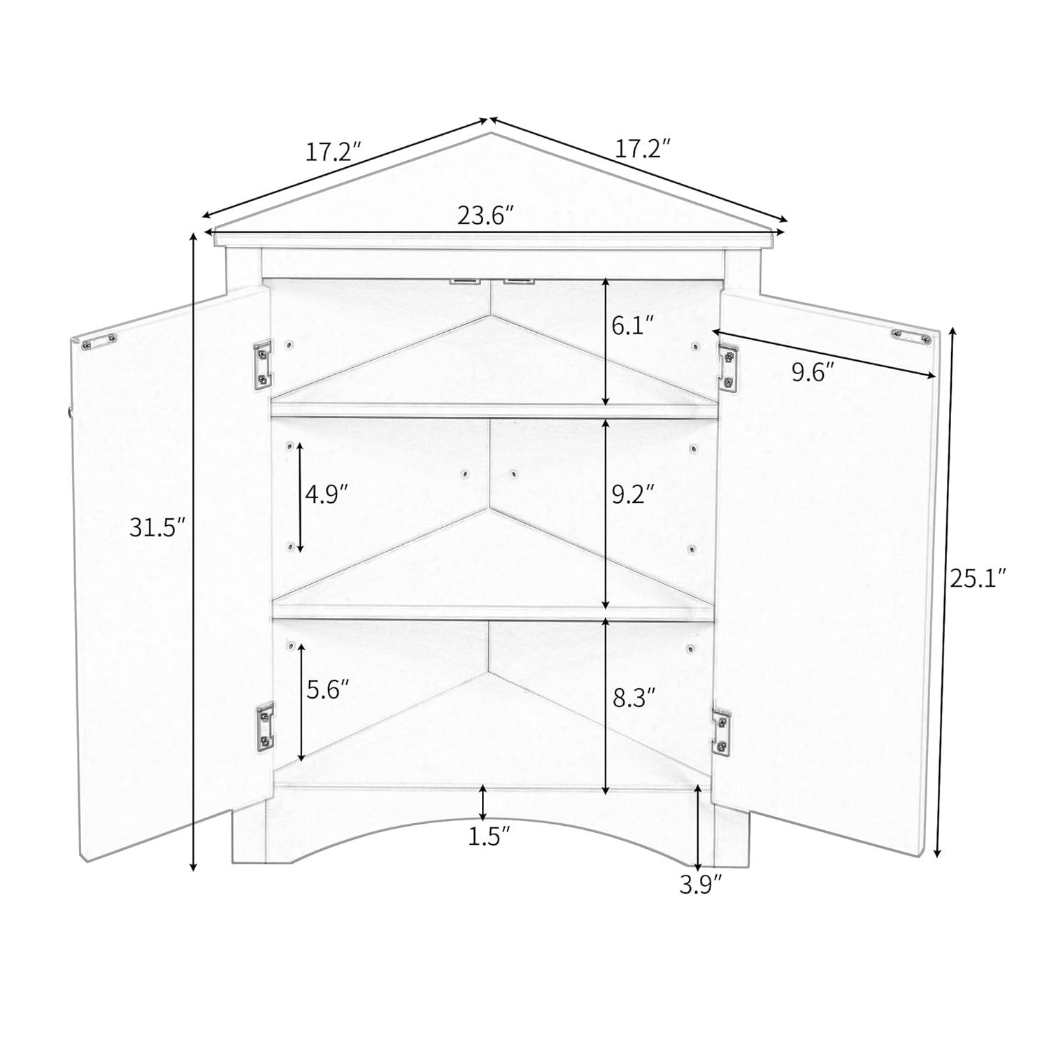 Yardmaster Bathroom Storage Cabinet, Corner Cabinet with 2 Doors and Adjustable Shelves, Freestanding Corner Storage Cabinet for Bathroom, Kitchen, Living Room, White