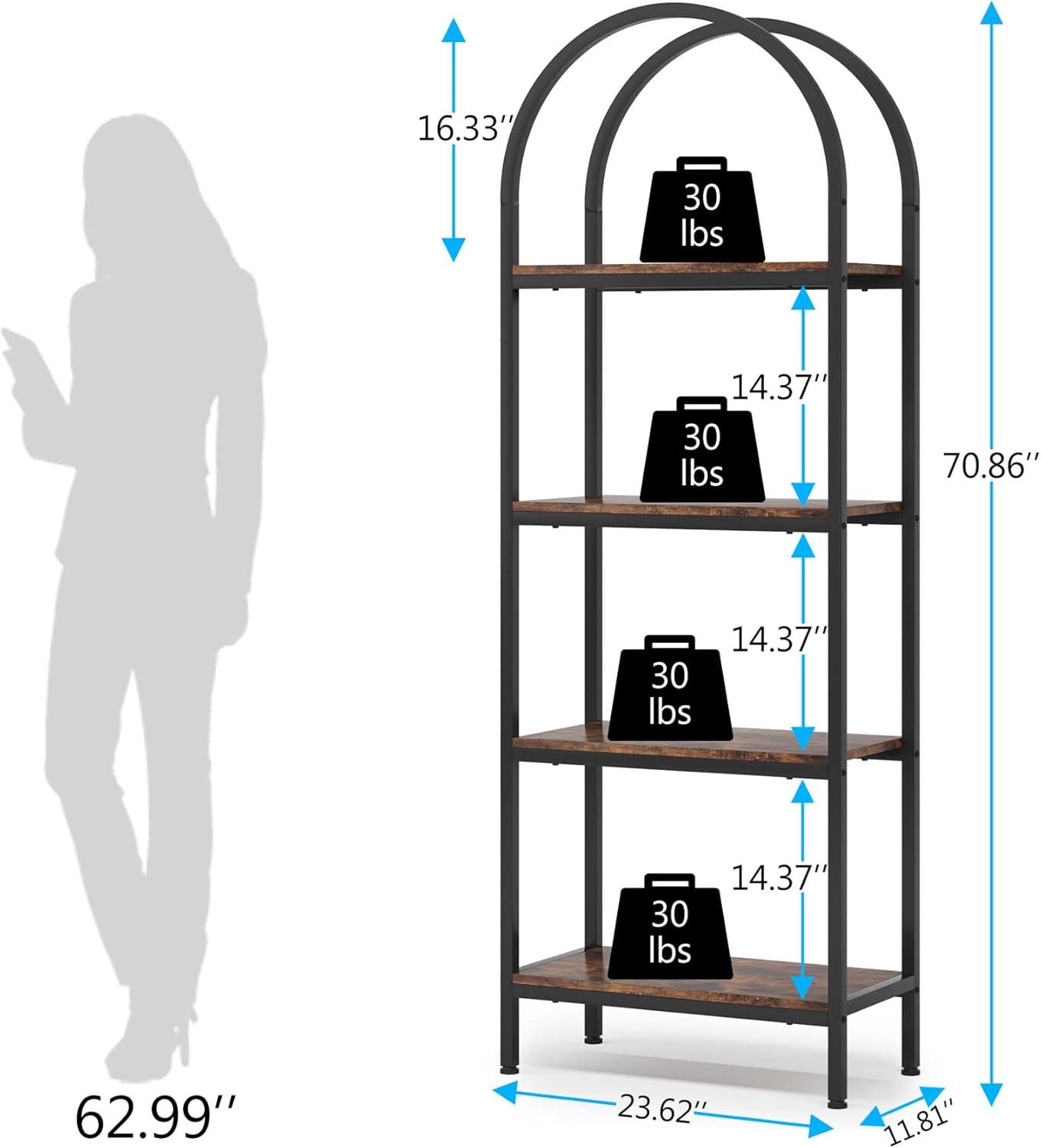 Tribesigns 4-Tier Open Bookshelf 70.8" Industrial Wood Bookcase Storage Shelves with Metal Frame Freestanding Display