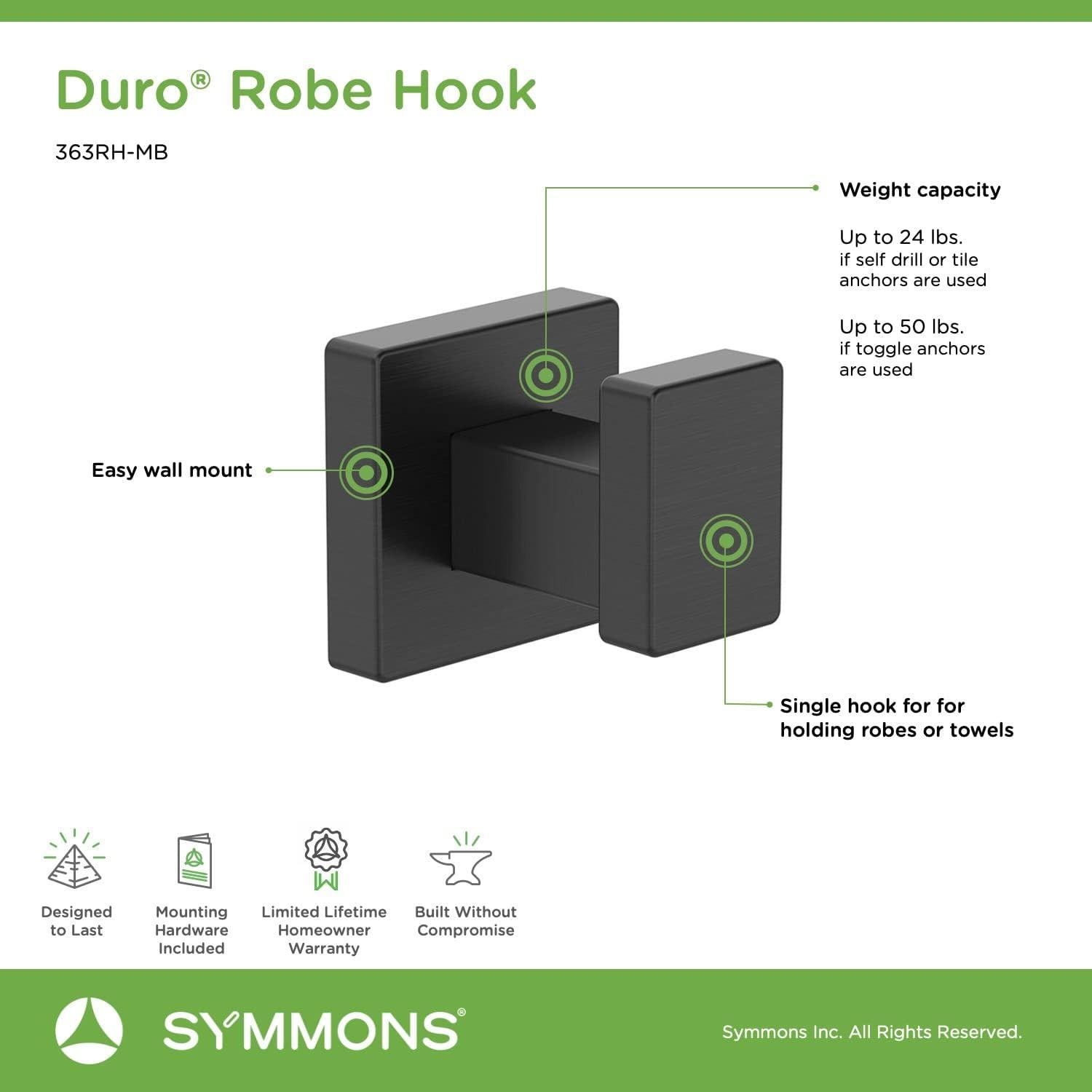 Matte Black Metal Wall-Mounted Duro Robe Hook