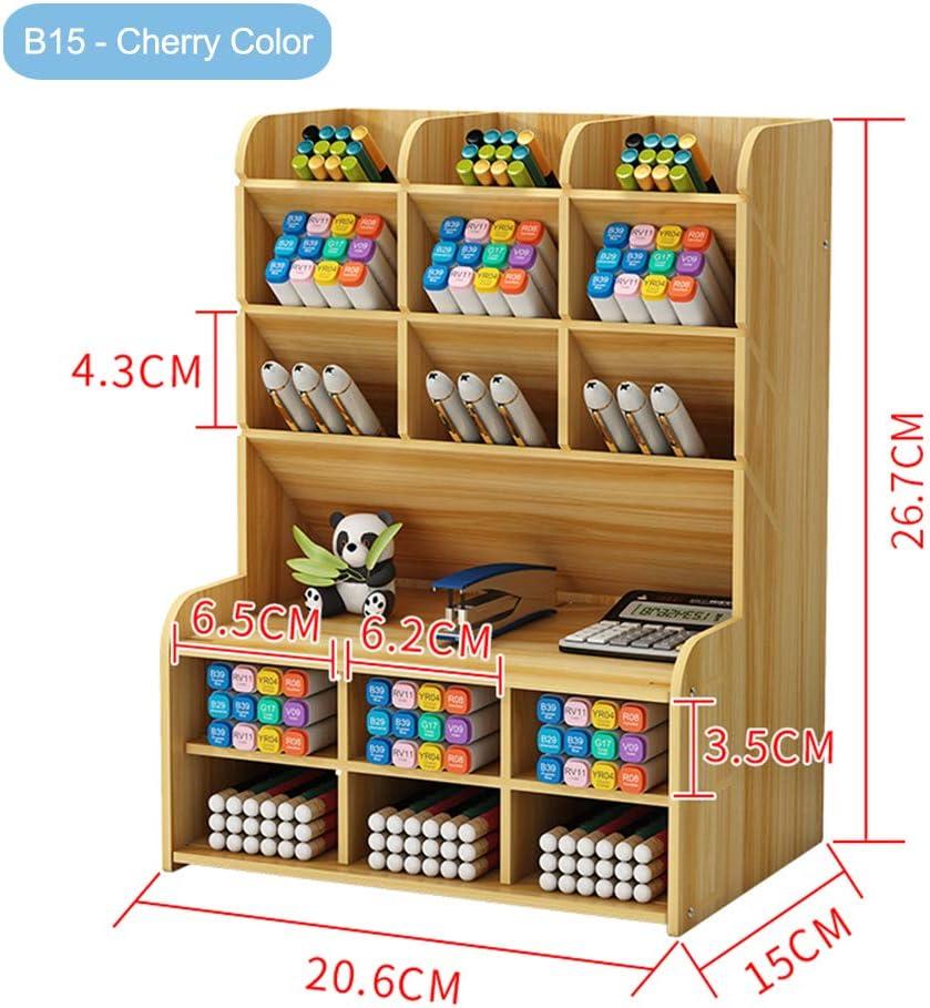 Large Capacity Wooden Desk Organizer - Office Pen Holder, Stationery, School Supplies - A-White Maple