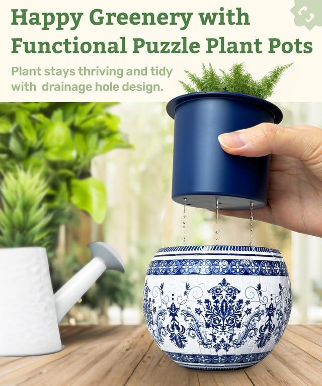 3D Puzzle Planter 80 Pieces - Flower Pot - Dancing Leaves in Fall, Home Decor Flower Pots for Indoor Cactus, Succulents Pots [K1108]