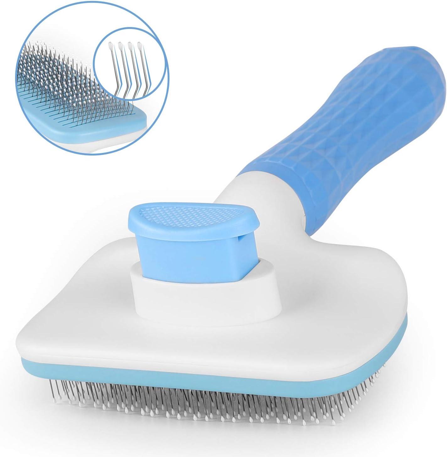 Blue Self-Cleaning Dog Brush with Massage Particles