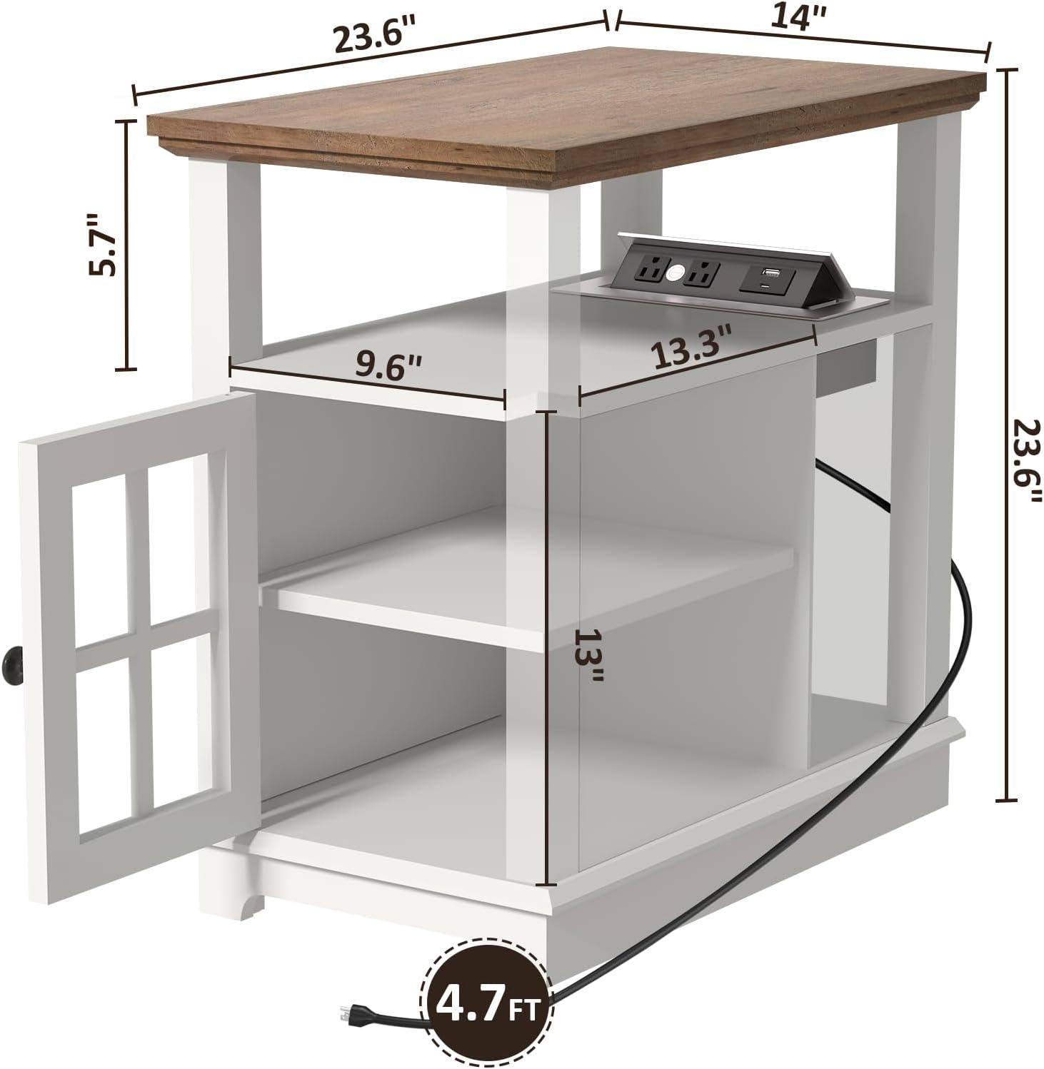 HOMCOM Side Table with Charging Station, Narrow End Table with USB Ports and Outlets, Hidden Storage and Open Shelf for Living Room