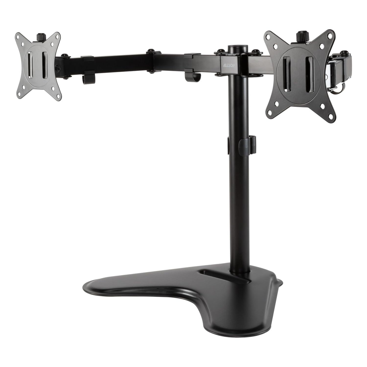 Black Adjustable Dual Monitor Stand with Metal Arms