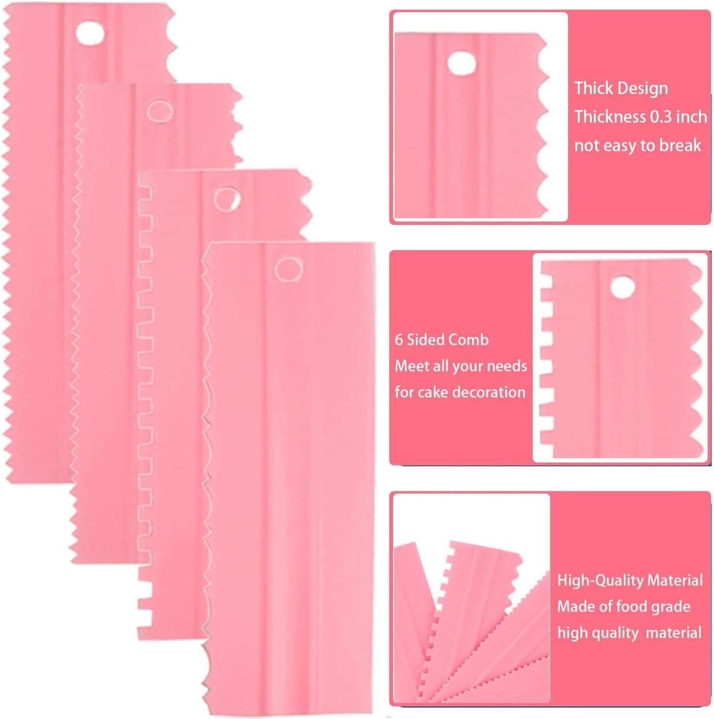Pink Plastic Cake Decorating Scrapers Set with Multiple Textures