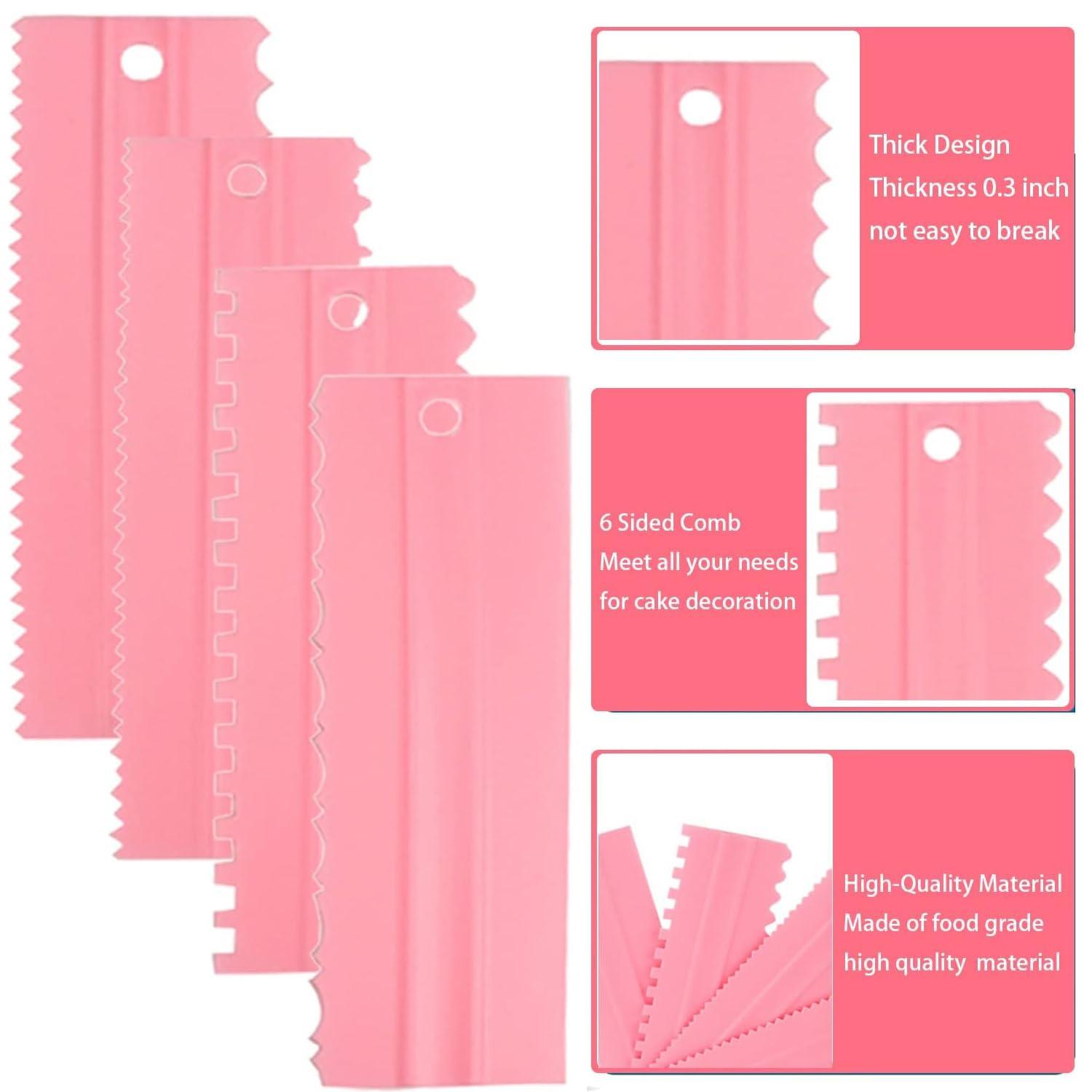 Pink Plastic Cake Decorating Scrapers Set with Multiple Textures