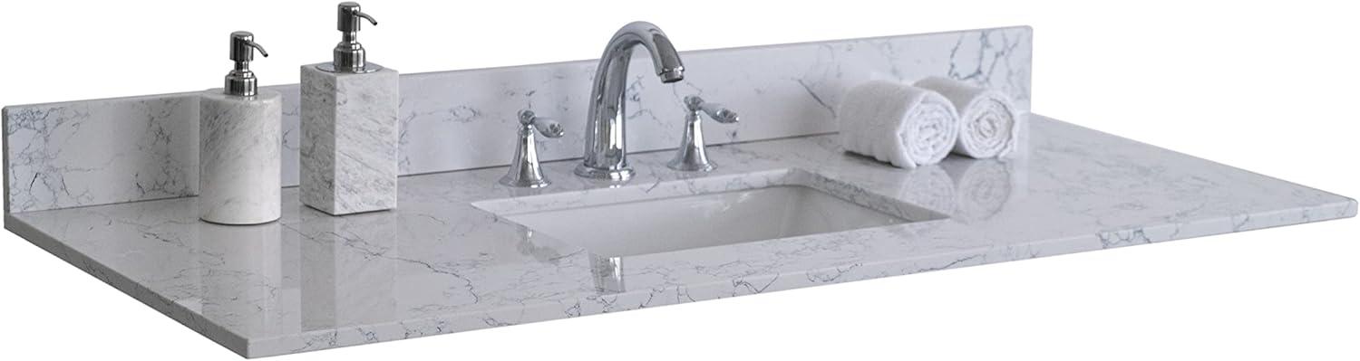 ONLY VANITY TOP Montary 49"x 22" Bathroom White Engineered Marble Stone 3 Faucet Hole Vanity Top with Ceramic Sink And Backsplash