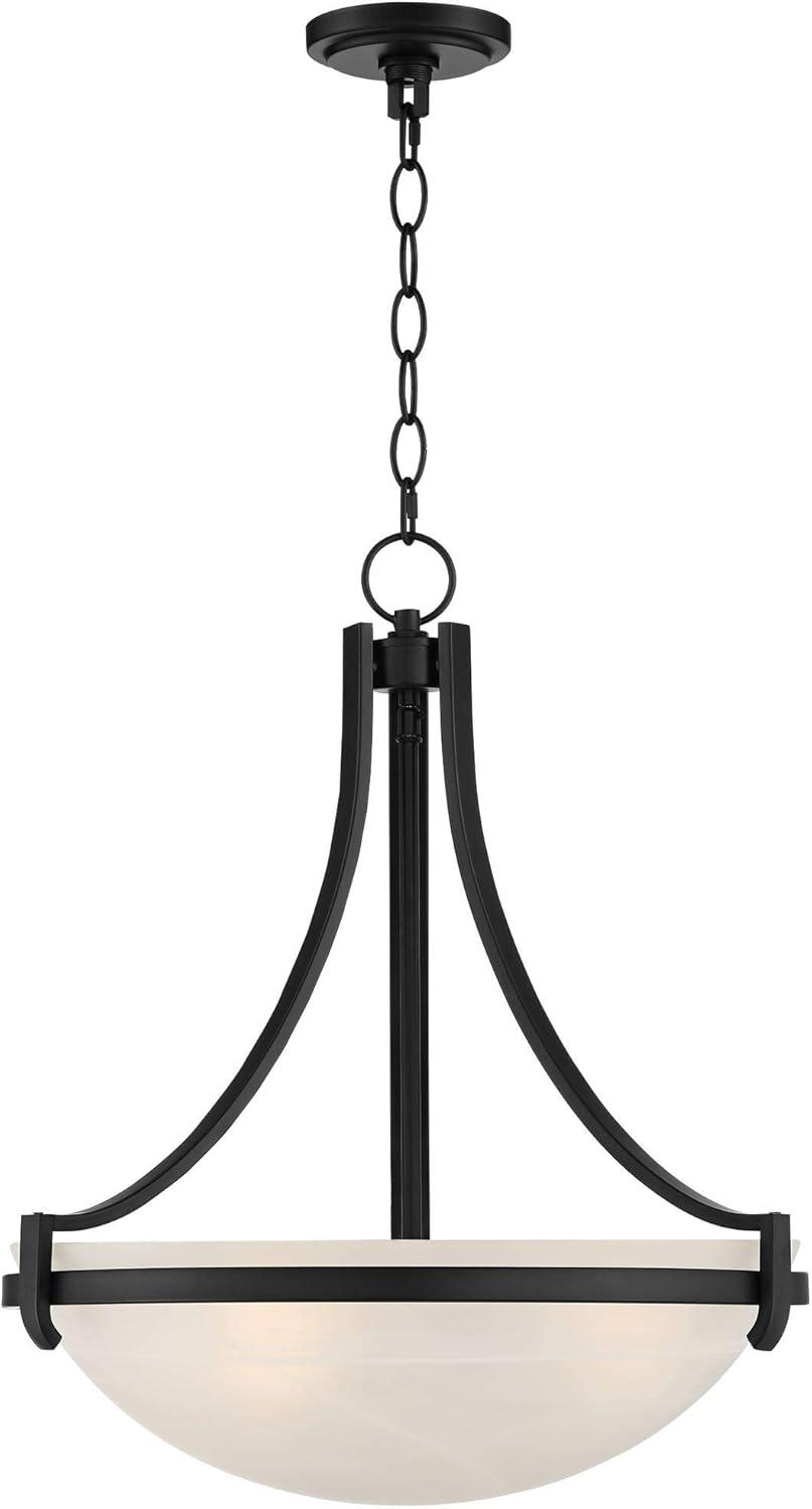 Regency Hill Black Metal Pendant Chandelier 20" Wide Modern Marbleized Glass Bowl Shade Fixture Dining Room House Foyer Entryway