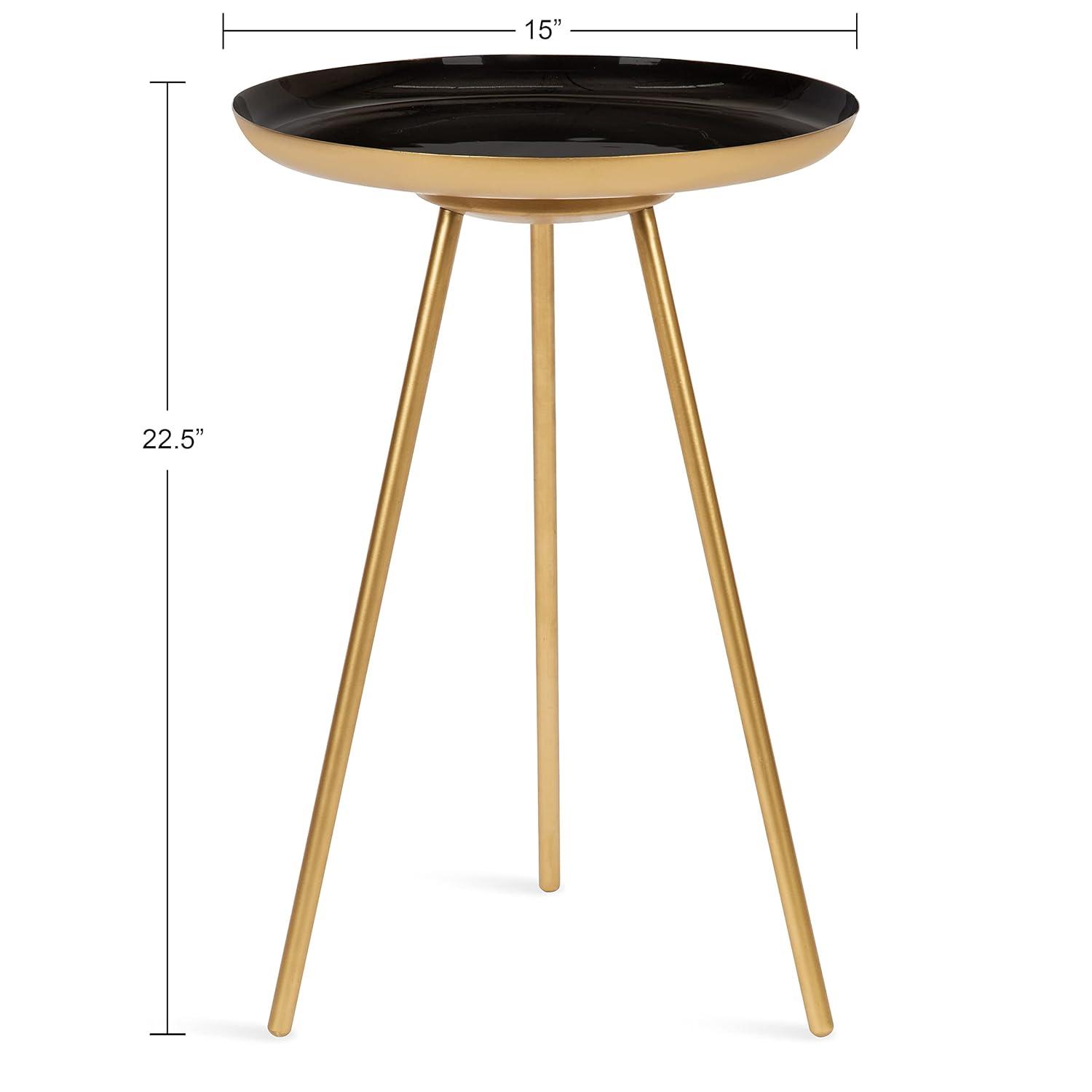 Kate and Laurel Laranya Round Metal Side Table, 15x15x22.5, Black and Gold
