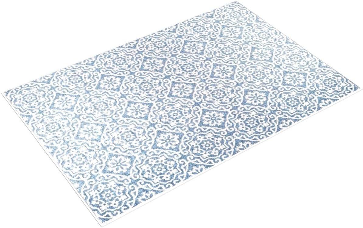 Blue & Gray Geometric Synthetic Indoor/Outdoor Rug, 31"x20"