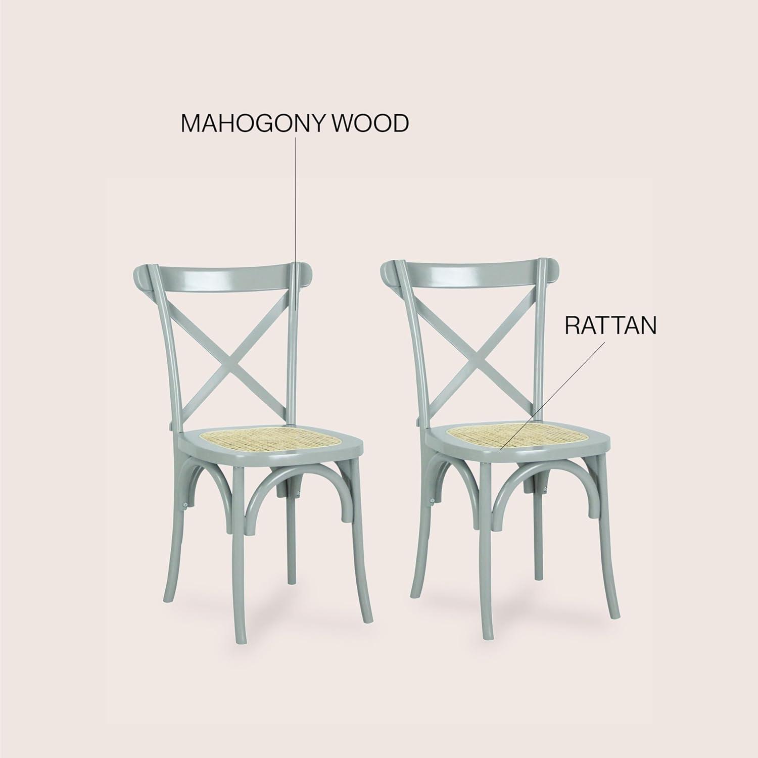 Cassis Classic Traditional X-Back Wood Rattan Dining Chair, Gray/Natural (Set of 2) - JONATHAN Y