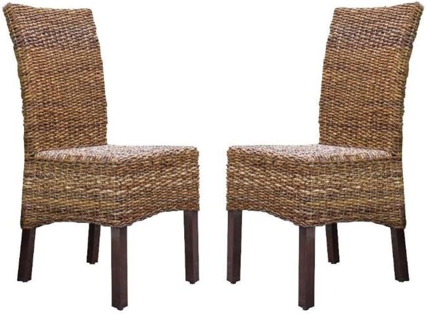 Elegant Arizona Hand-Woven Abaca and Mahogany Side Chair Set