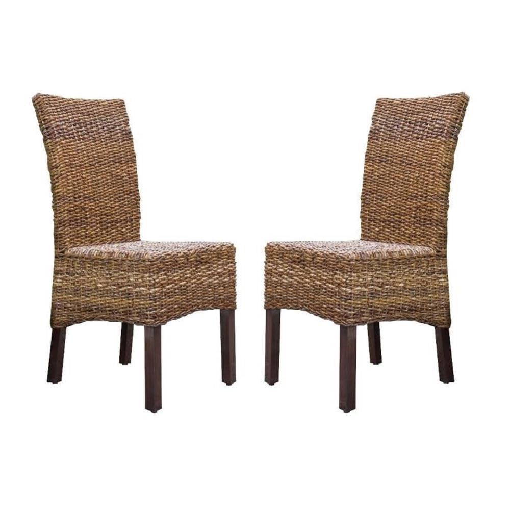 Elegant Arizona Hand-Woven Abaca and Mahogany Side Chair Set