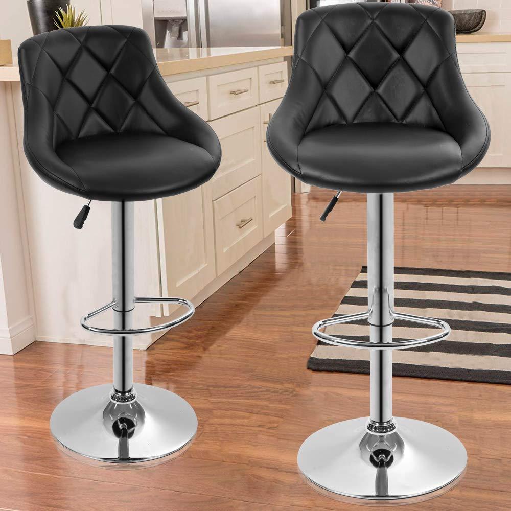 MarketLane Bar Stools Set of 2,Modern PU Leather,Armless with Backrest Swivel Bar Stools,Height Adjustable Swivel Barstool Hydraulic Island Bar Stools Armless Kitchen Counter Bar Chairs,Black