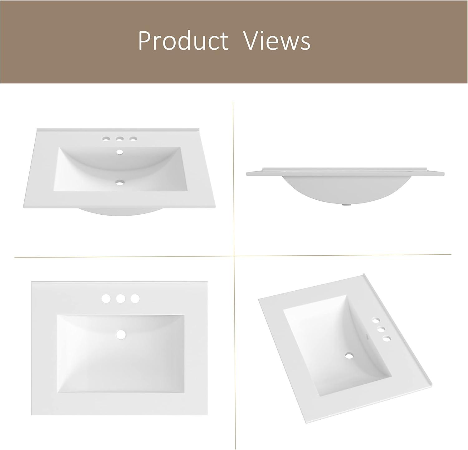 MEJE 24x18 inch Drop In Rectanglar 3 Holes Bathroom Sink, Vanity Top Only, White Glossy Finish