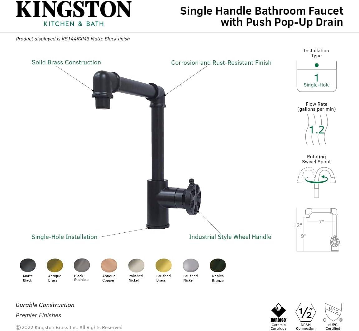 Kingston Brass Belknap Single-Handle 1-Hole Deck Mount Bathroom Faucet with Push Pop-Up