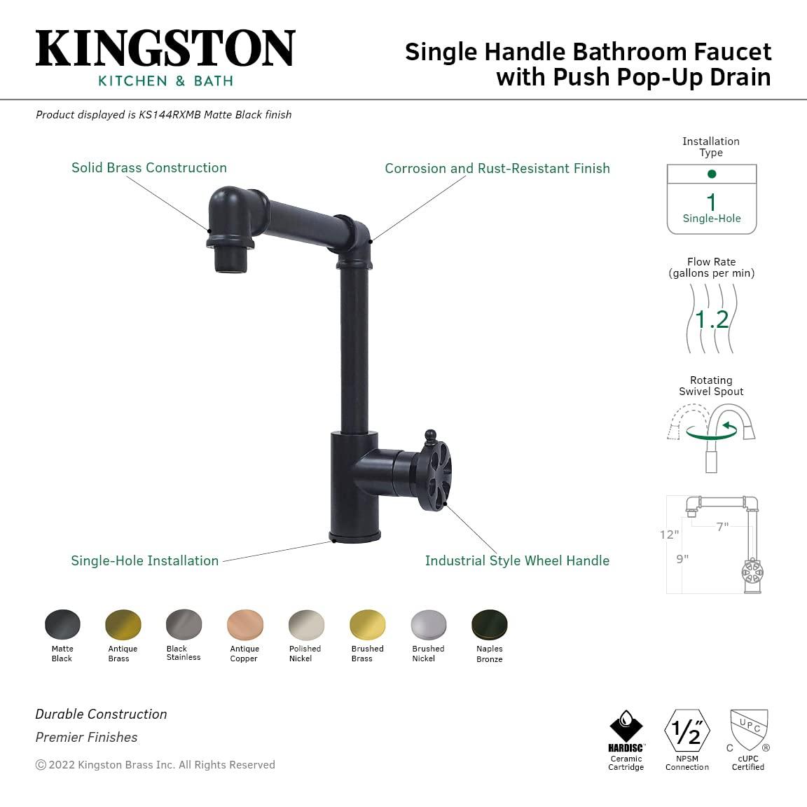 Kingston Brass Kingston Brass Belknap Single-Handle 1-Hole Deck Mount Bathroom Faucet with Push Pop-Up KS144RXPN