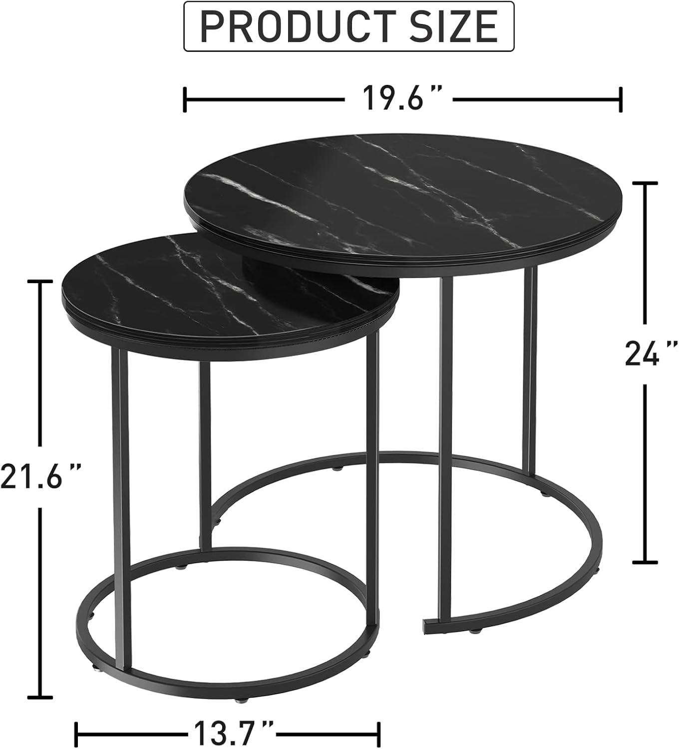 Black Marble Nesting Coffee Table Set with Metal Frame