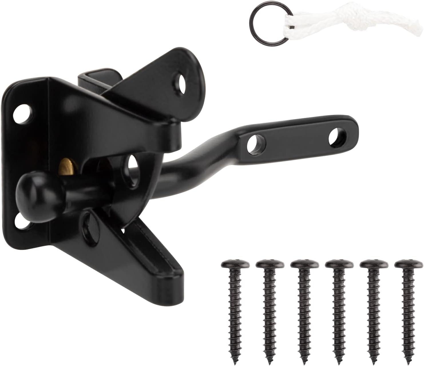 Gate Latch Automatic Gate Gravity Latch Self Locking Fence Gate Latch with Pull Cable for Wooden Fence Gates Door, Black