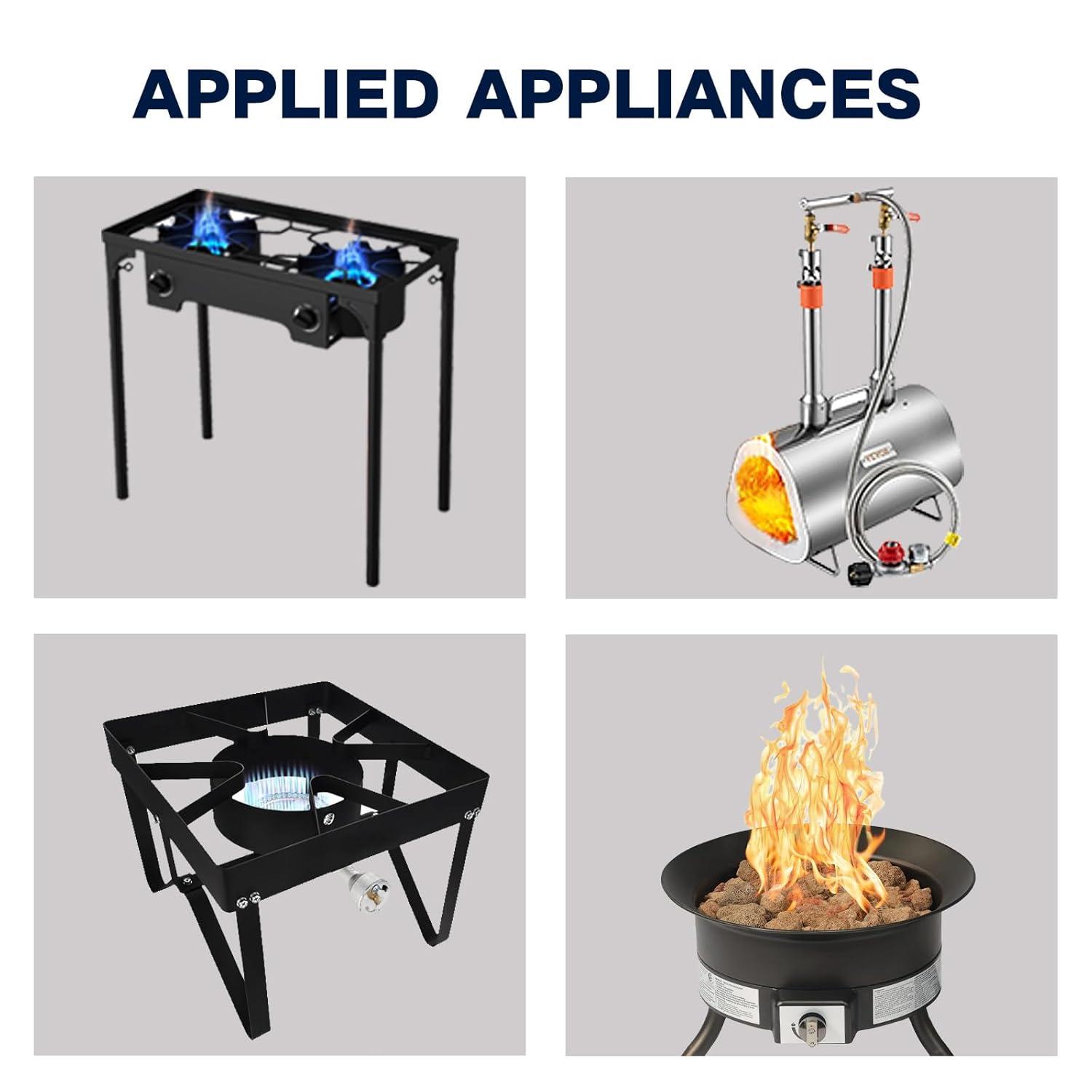 Gaspro 12ft 0-30 PSI Adjustable Propane Regulator with Gauge Stainless High Pressure Propane Hose with Regulator and  3/8" Female Connector