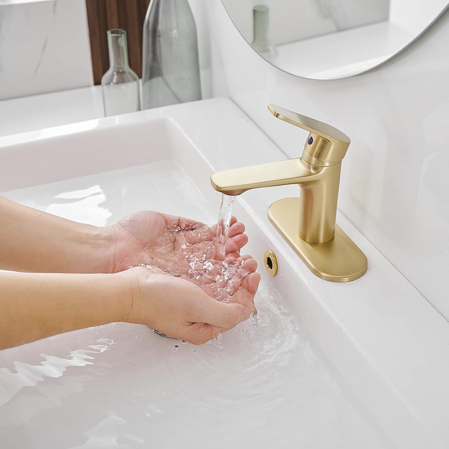 Brushed Gold Modern Brass Single Handle Bathroom Faucet