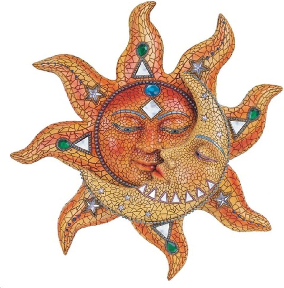 13'' Multicolor Polyresin Mosaic Sun and Moon Wall Plaque