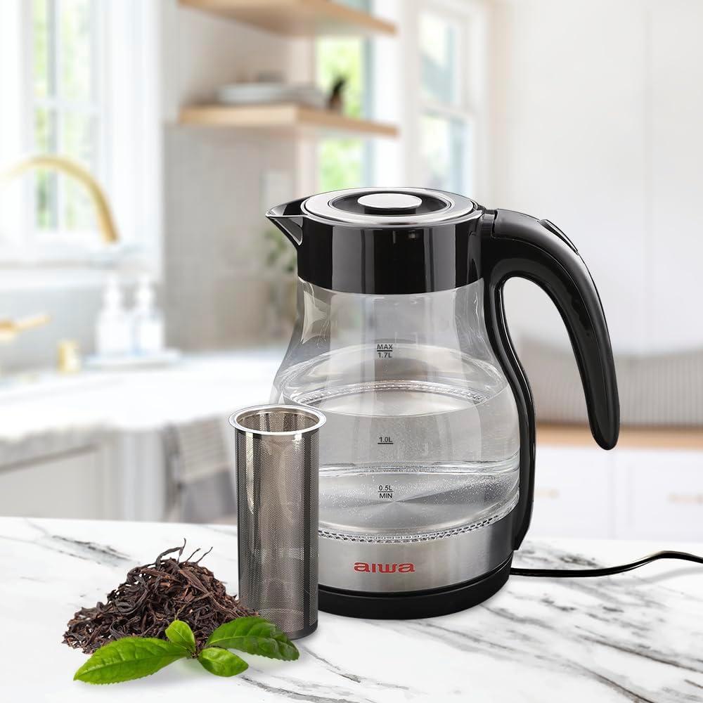 Aiwa 2 in 1 Black Infusion Kettle Boil and Brew with Removable Stainless Steel Tea Infuser