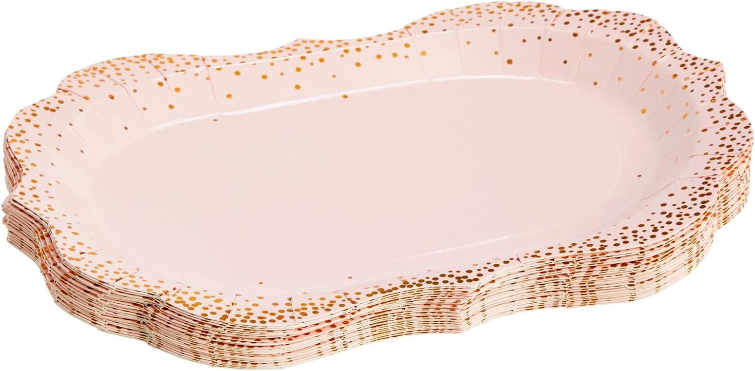 Sparkle and Bash 24 Pack Pink Disposable Serving Trays, Gold Foil Polka Dotted Party Platters, 9 x 13 In