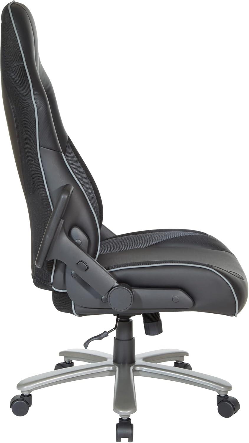Big & Tall Bonded Leather Gaming Chair in Gray Mesh