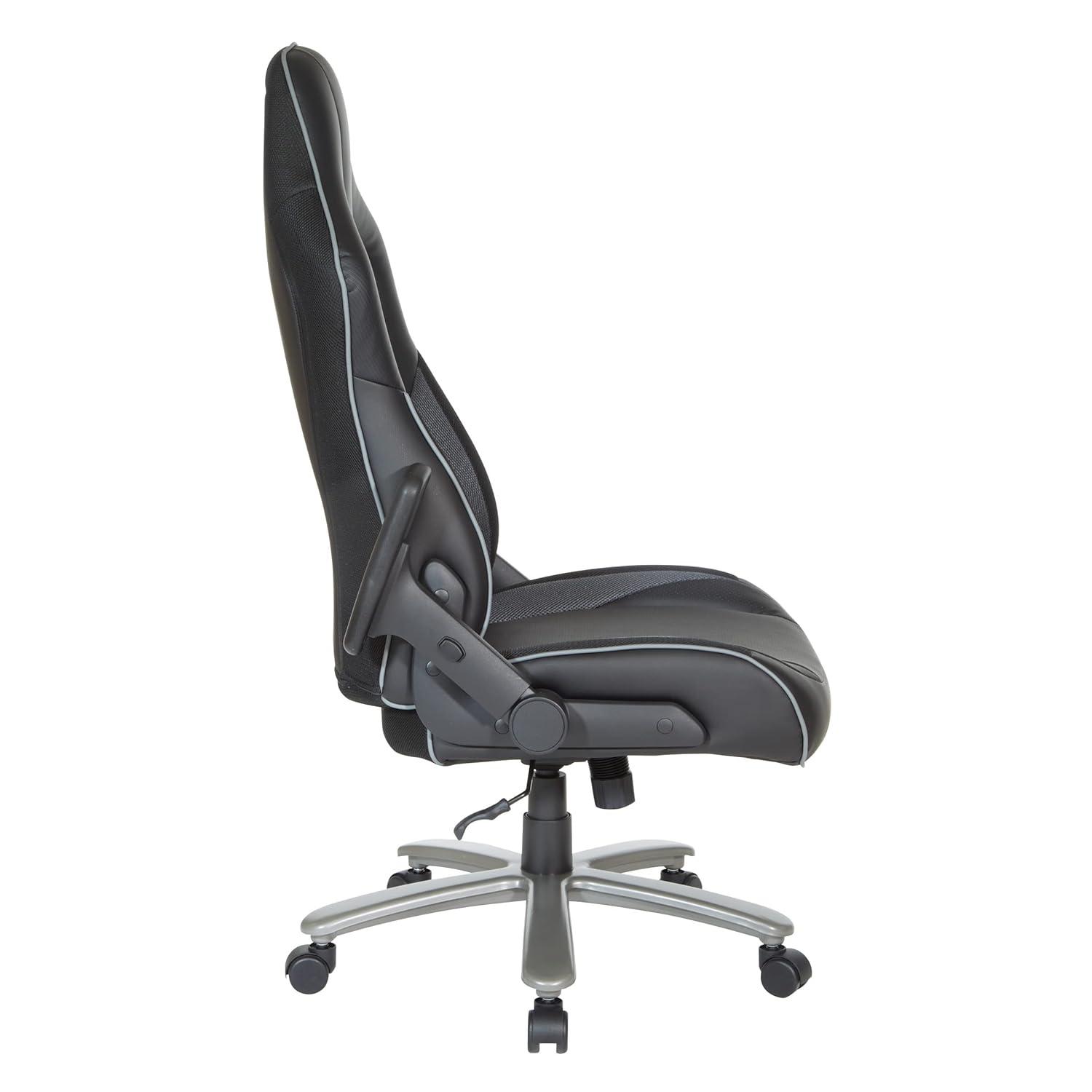 Big & Tall Bonded Leather Gaming Chair in Gray Mesh