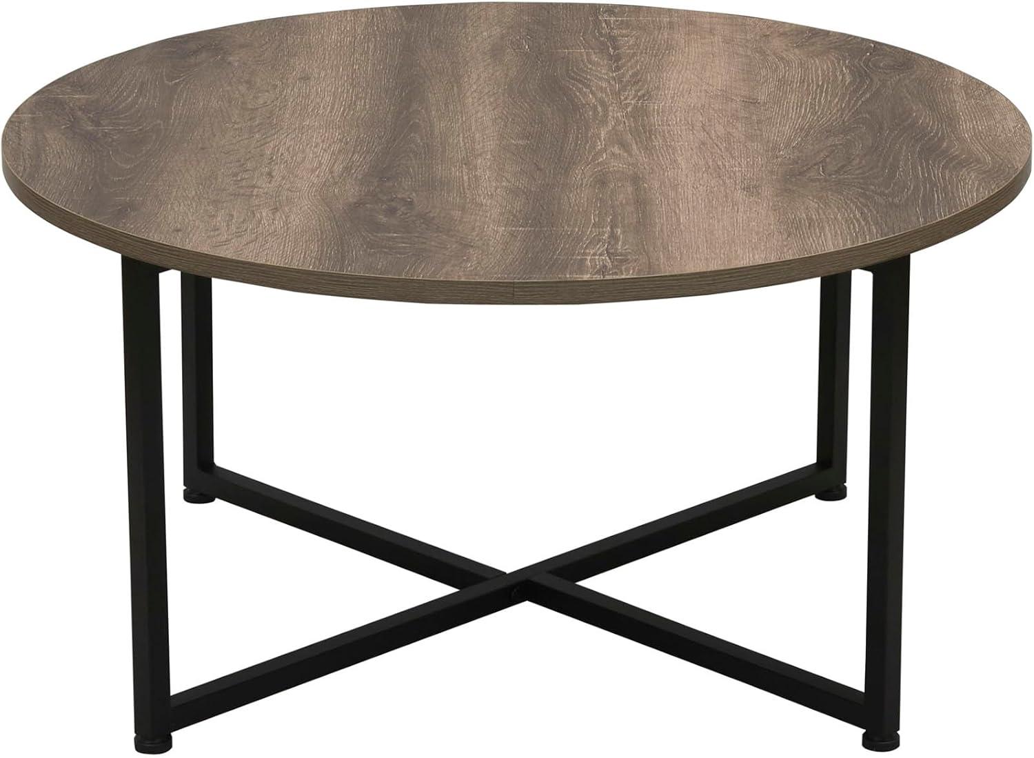 Jamestown Round Taupe Wood Coffee Table with Black Metal Frame