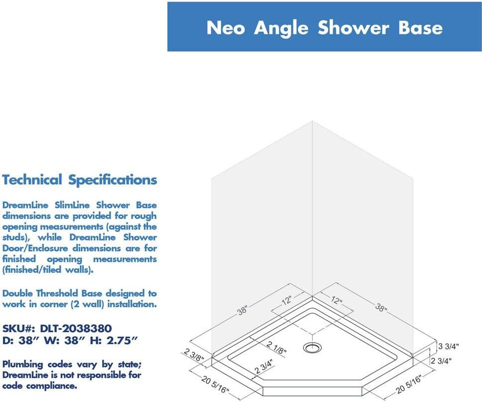 DreamLine Prism 38" W x 38" D x 74.75" H Frameless Neo-Angle Shower Enclosure with Base Included