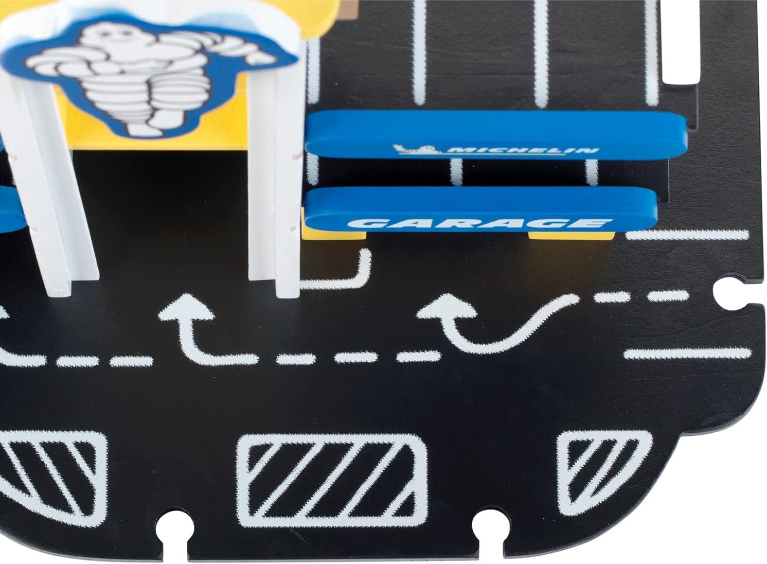 Theo Klein Michelin Car Service Mechanic Station Kids Wooden Toy Playset with 1 Play Car, Screwdriver, and Tires for Ages 3 and Up