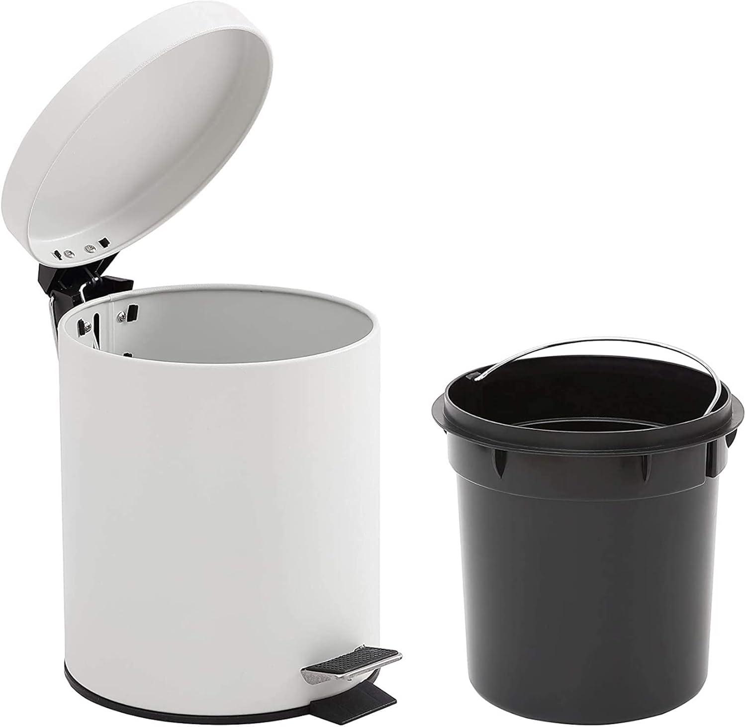 Matte White Steel Round Step Trash Can with Removable Inner Bucket