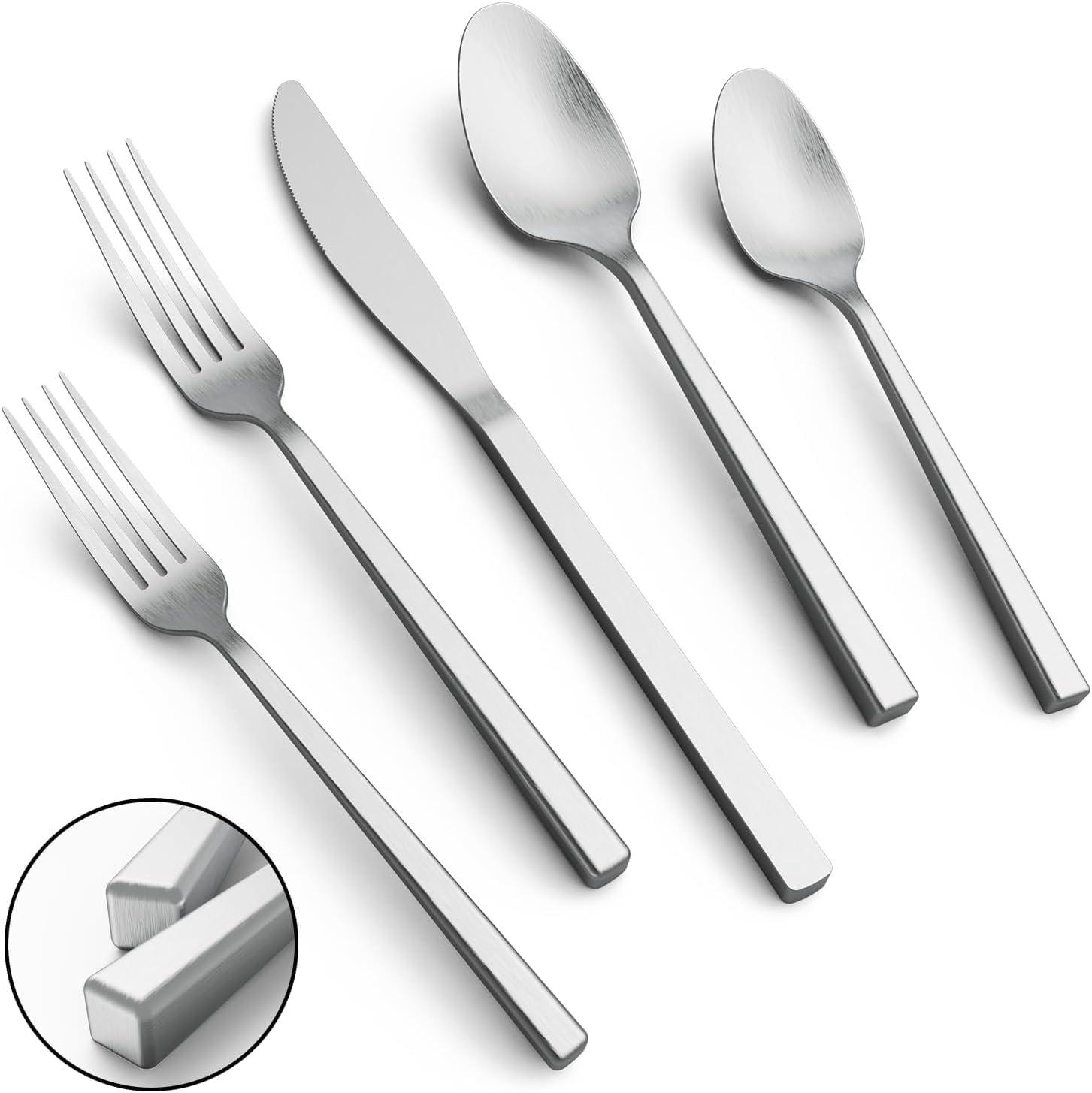 Cube 20-Piece Forged Stainless Steel Flatware Set Cutlery Set,Silverware Set Service for 4,Mirror Finish,Dishwasher Safe