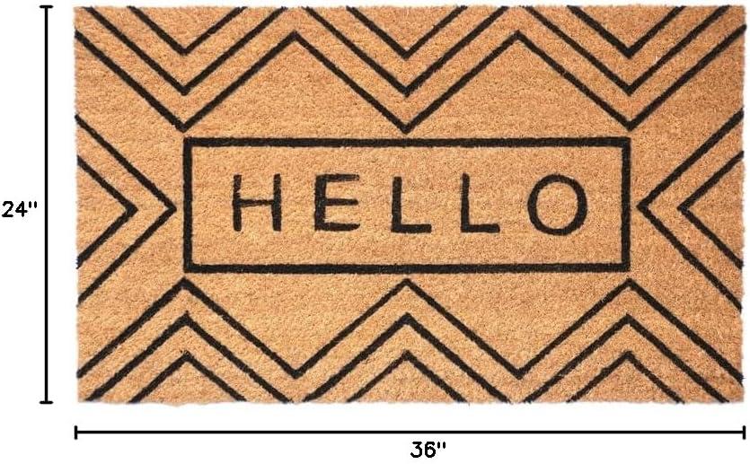 Chevron Hello Natural Coir and Vinyl Doormat 24" x 36"