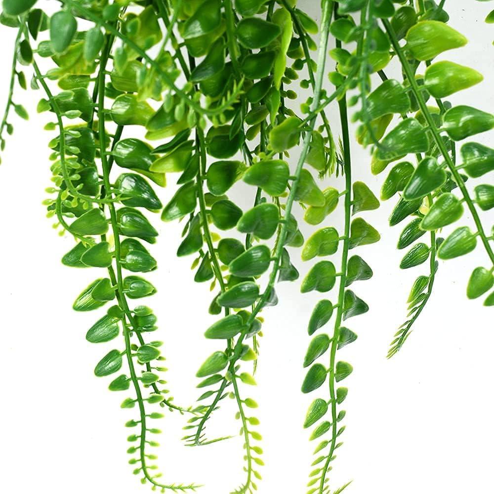 Artificial 2pack Fake Hanging Ferns Plant Faux Ivy Boston Outdoor UV Resistant Plastic (Green)
