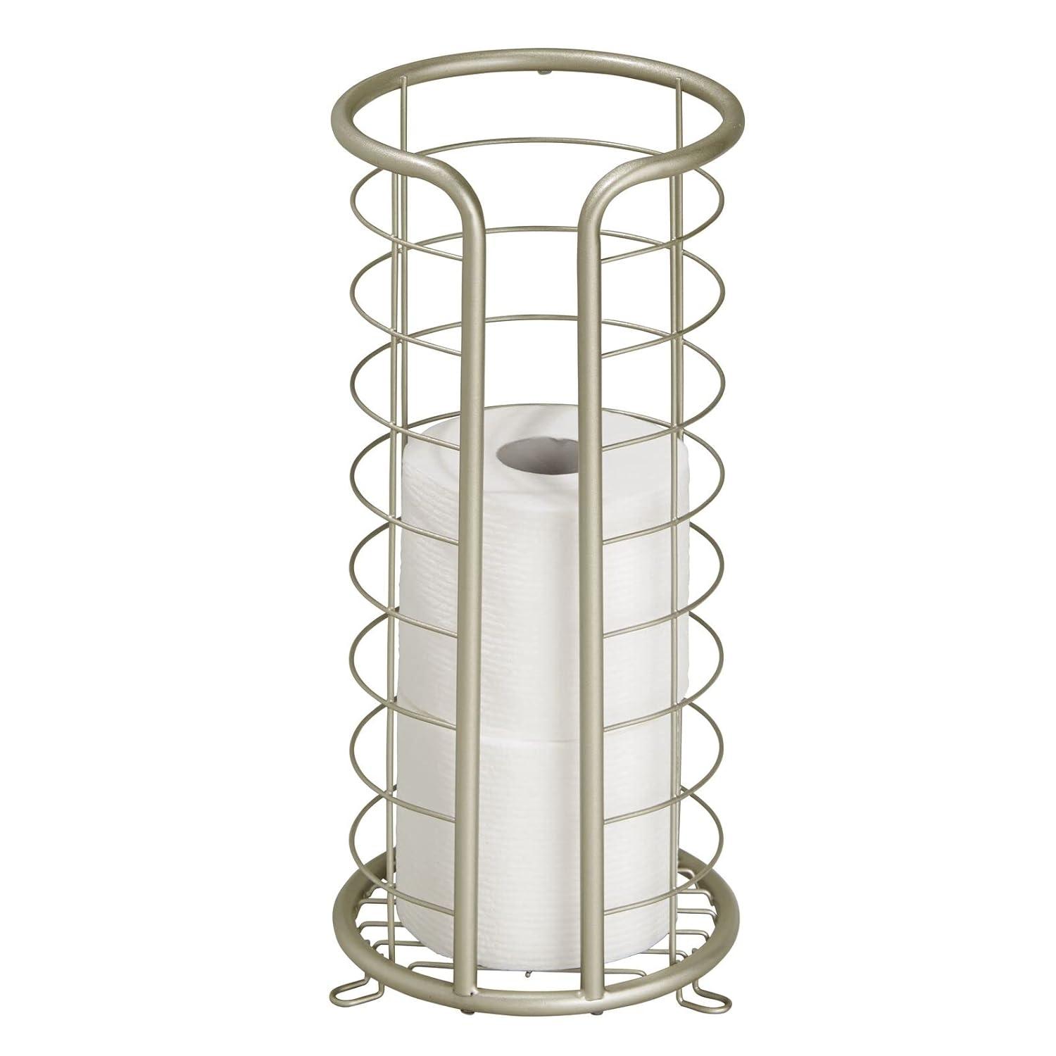 mDesign Metal Toilet Paper Holder Stand, Freestanding 3 Roll Reserve