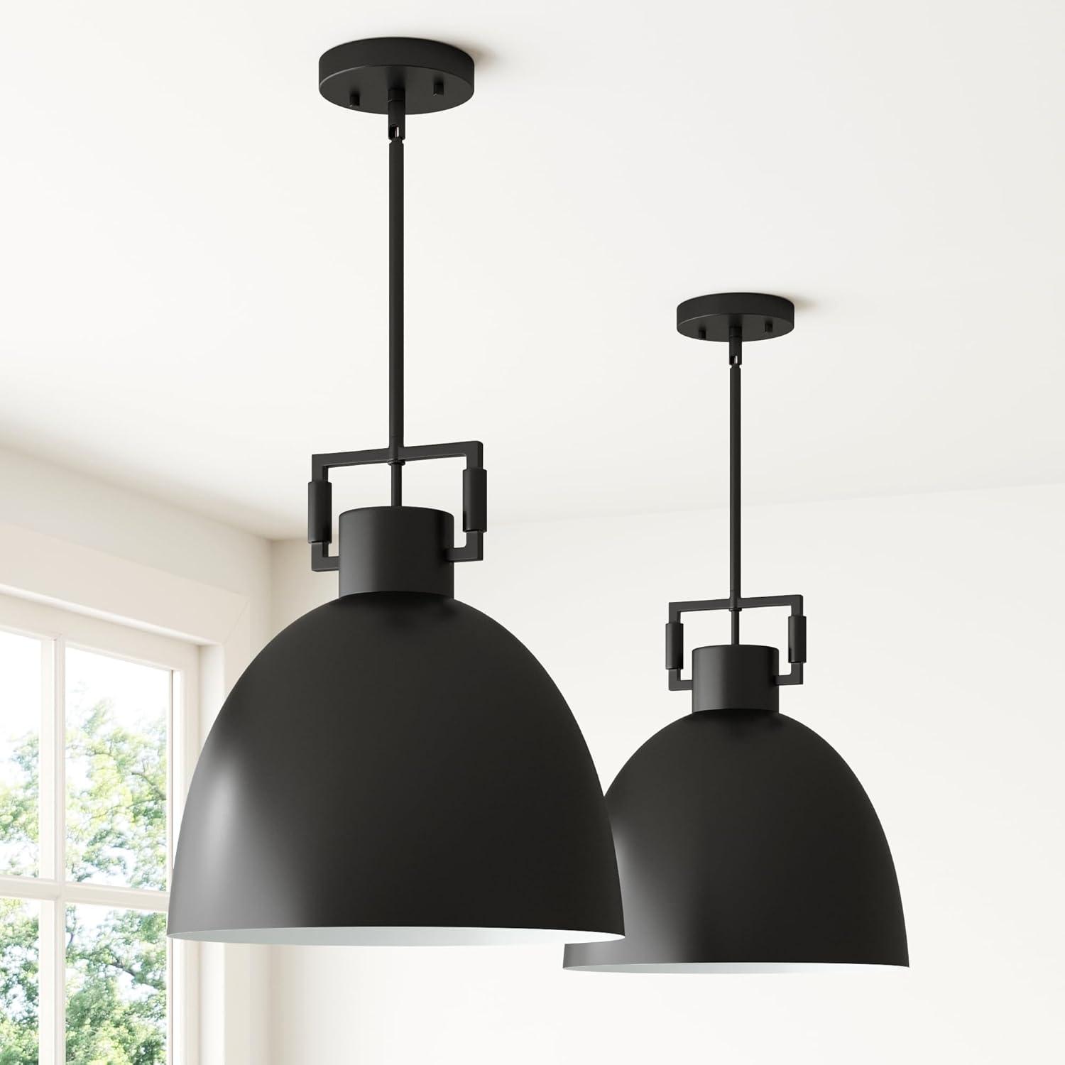 Nathan James (Set of 2) Leigh Brass Dome Shade Pendant Ceiling Lights Matte Black