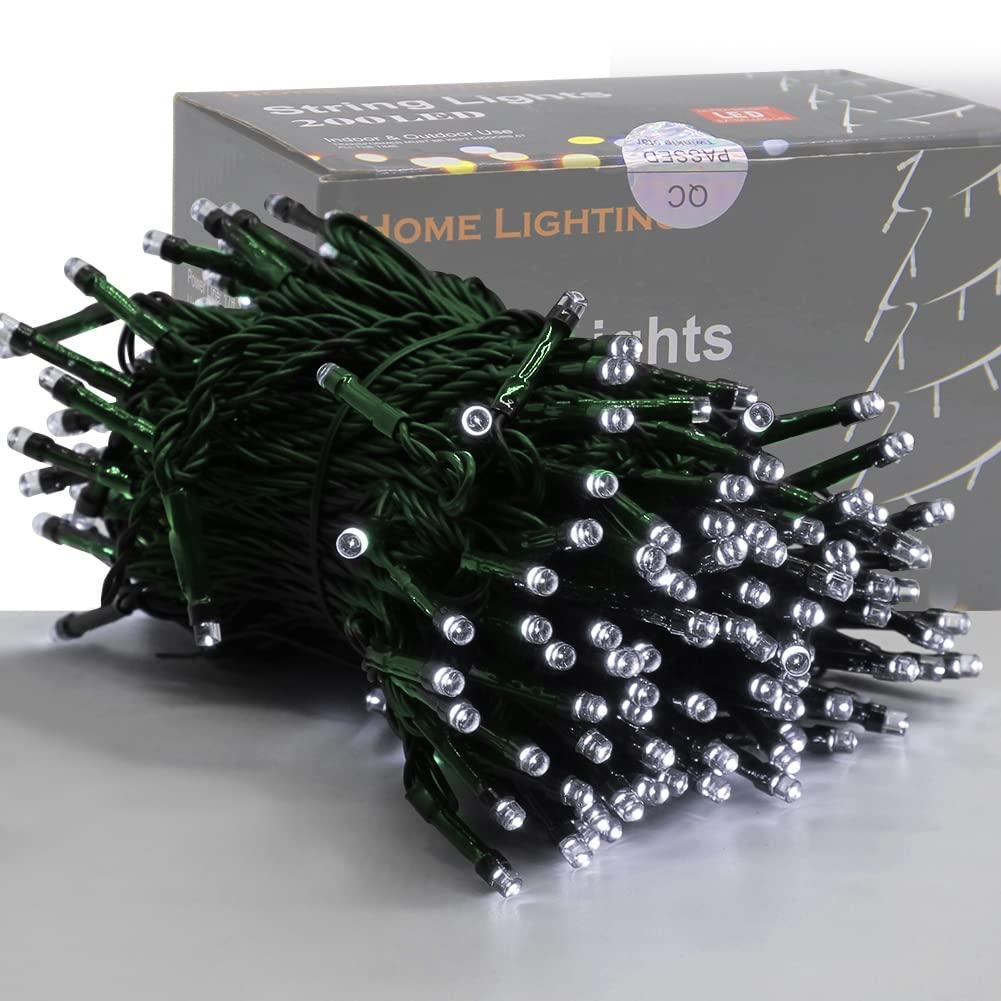Home Lighting 66ft Christmas Decorative Mini Lights, 200 LED Green Wire Fairy Starry String Lights Plug in, 8 Lighting Modes, for Indoor Outdoor Xmas Tree Wedding Party Decoration (White)